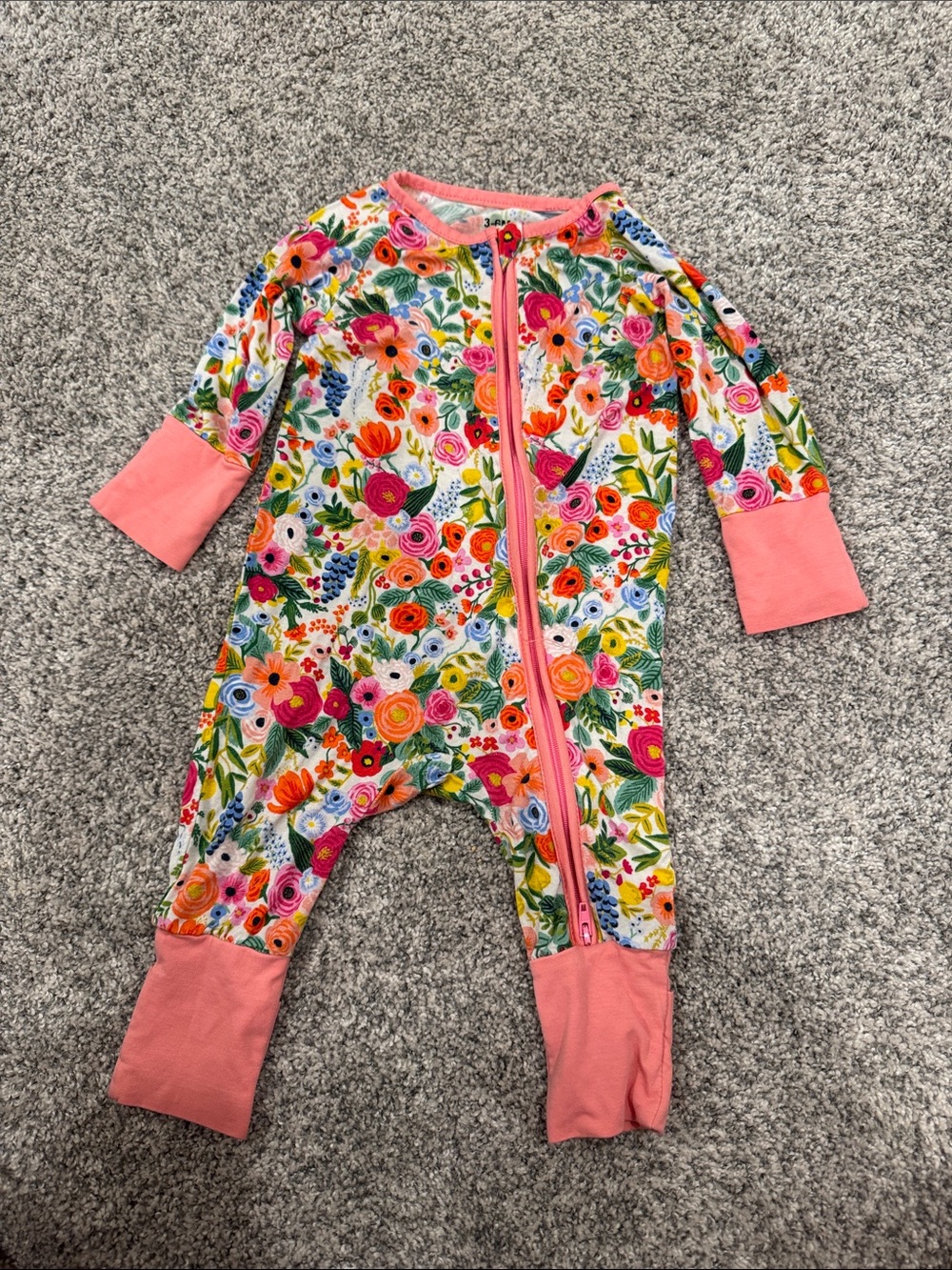 BAMBOO Floral Zip-Front Footie in Pink and Multicolor